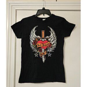 Bret Michaels Womens Graphic Tee Heart & Wings Design M Y2K Babydoll Rocker READ